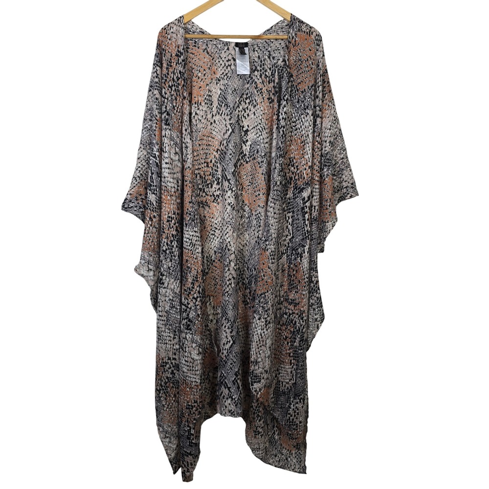 G.I.L.I. Snakeskin Print Open Front Kimono Cardigan Duster Tan Gray XL/1X